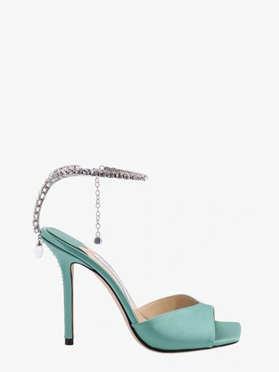 Shop Jimmy Choo Squared Toe Leather Rhinestones Sandals In Yellow