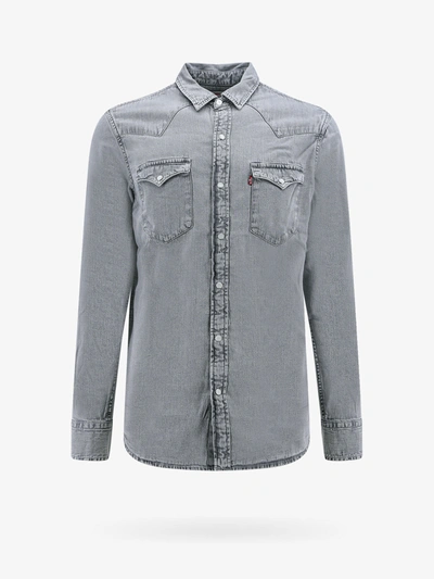Shop Levi's Cotton Closure With Snap Buttons Stitched Profile Shirts In Grey
