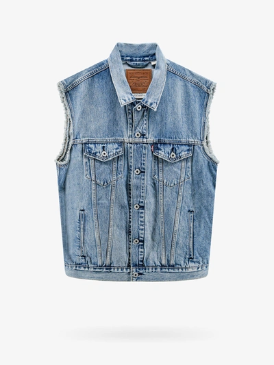 Shop Levi's Sleeveless Cotton Closure With Metal Buttons Jackets In Blue