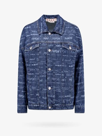 Shop Marni Cotton Closure With Metal Buttons Printed Jackets In Blue