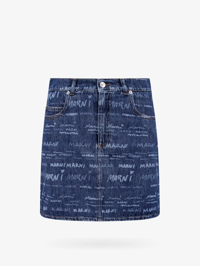 Shop Marni Cotton Closure With Zip Printed Skirts In Blue