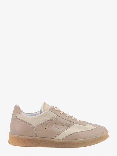 Shop Mm6 Maison Margiela Rounded Toe Leather Lace-up Sneakers In Beige