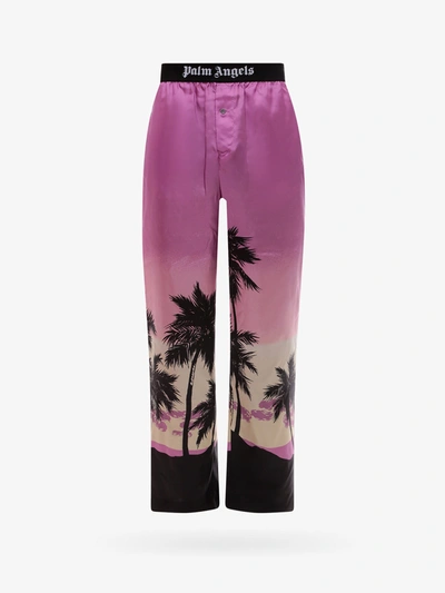 Shop Palm Angels Silk Printed Pants In Purple