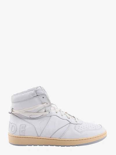 Shop Rhude Leather Lace-up Embossed Logo Sneakers In White