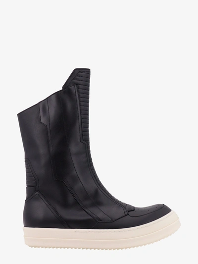 Shop Rick Owens Leather Closure With Zip Stitched Profile Sneakers In Black