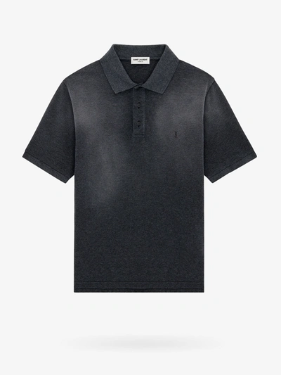 Shop Saint Laurent Short Sleeve Polo Shirts In Grey