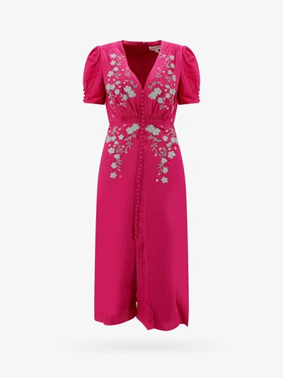 Shop Saloni Short Sleeve Silk Zip Closure Printed Dresses In Pink