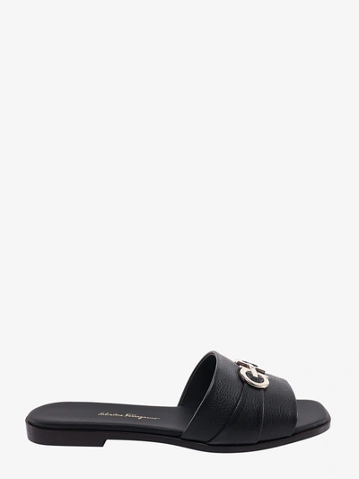 Shop Ferragamo Squared Toe Leather Sandals In Black