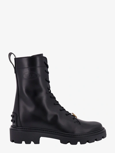 Shop Tod's Leather Zip Closure Lace-up Boots In Black