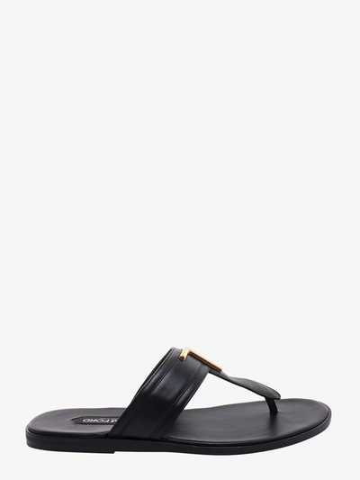Shop Tom Ford Leather Stitched Profile Sandals In Black