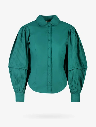 Shop Ulla Johnson Long Sleeves Cotton Stitched Profile Shirts In Green
