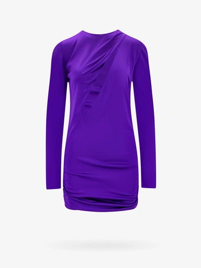 Shop Versace Crew Neck Long Sleeves Closure With Zip Dresses In Purple