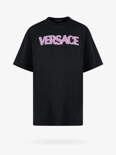 Shop Versace Crew Neck Short Sleeve Cotton T-shirts In Pink