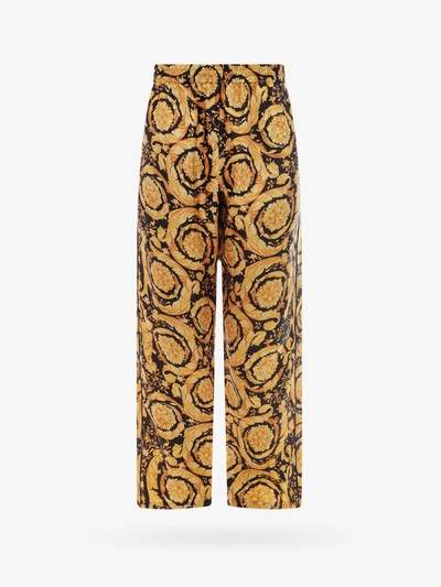 Shop Versace Straight Leg Silk Pants In Gold