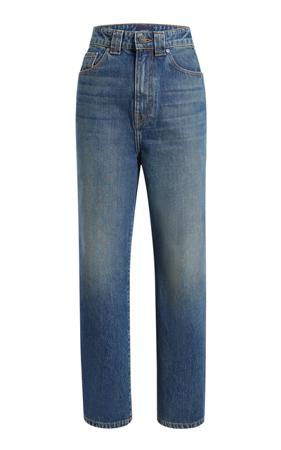Shop Khaite Shalbi Rigid High-rise Straight-leg Jeans In Medium Wash