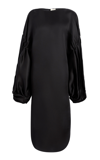 Shop Khaite Zelma Oversized Silk Midi Dress In Black