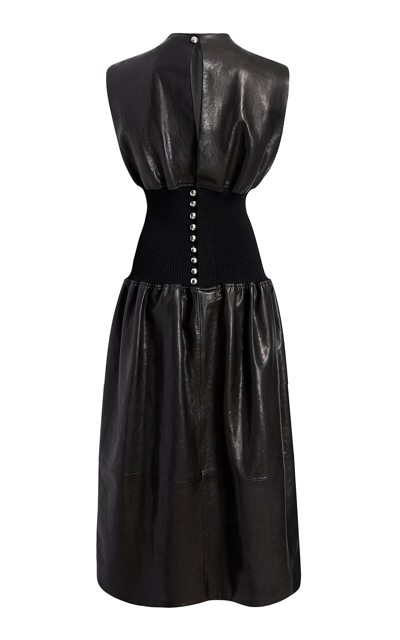 Shop Khaite Uni Corset Leather Maxi Dress In Black