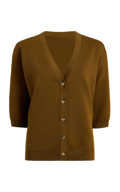 Shop Khaite Tedi Short Sleeve Wool-blend Cardigan In Olive
