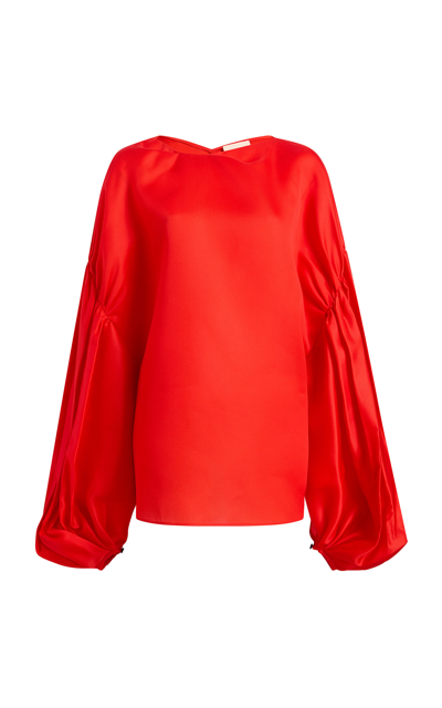 Shop Khaite Quico Oversized Silk Blouse In Red