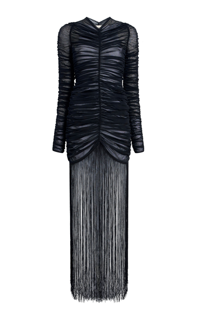 Shop Khaite Guisa Fringed Silk-blend Maxi Dress In Black