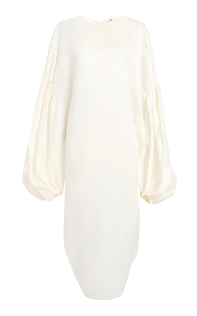 Shop Khaite Zelma Oversized Silk Midi Dress In Ivory