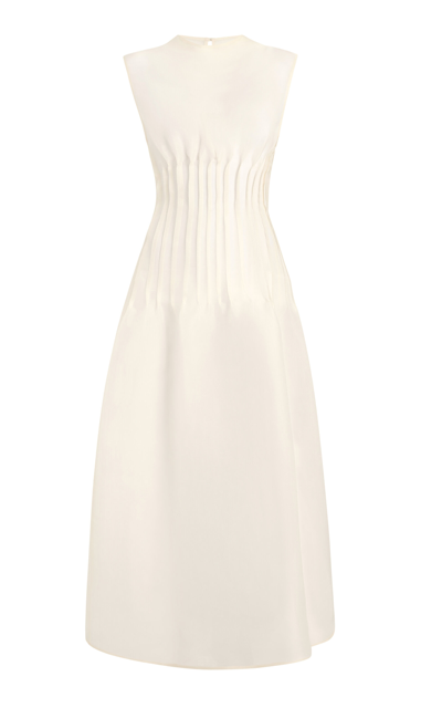 Shop Khaite Wes Pleated Silk Maxi Dress In Ivory