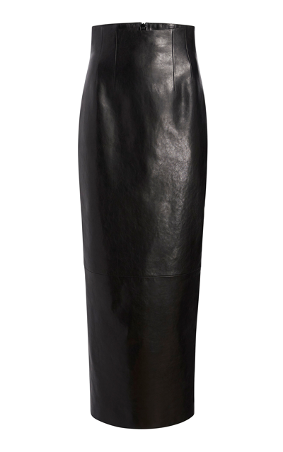 Shop Khaite Loxley Leather Maxi Pencil Skirt In Black