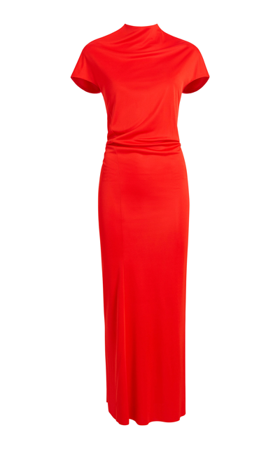Shop Khaite Yenza Draped Jersey Maxi Dress In Red