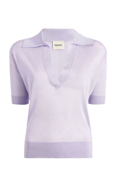 Shop Khaite Julita Knit Polo Top In Purple