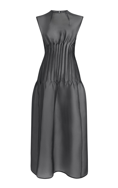 Shop Khaite Wes Pleated Silk Maxi Dress In Black