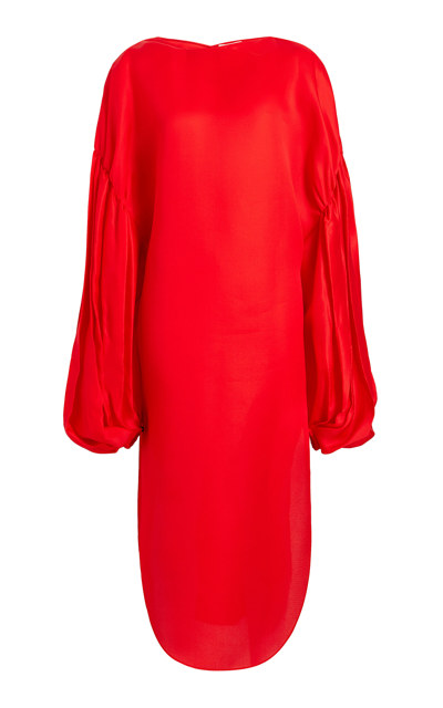 Shop Khaite Zelma Oversized Silk Midi Dress In Red