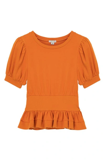 Shop Habitual Kids' Puff Sleeve Cotton Jersey Top In Rust