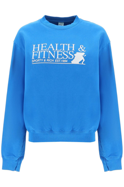 Shop Sporty And Rich Sporty Rich Fitness Motion Crew Neck Sweatshirt In Blue