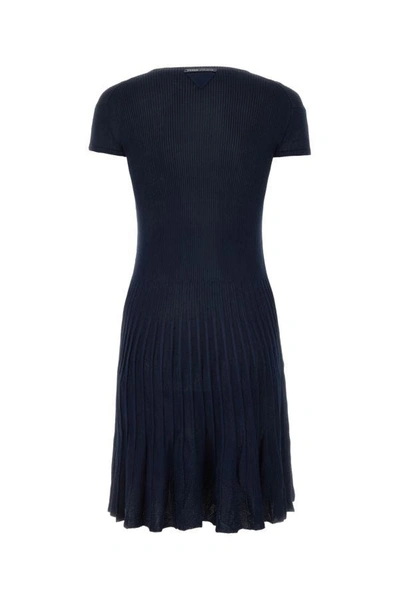 Shop Prada Woman Midnight Blue Silk Blend Dress