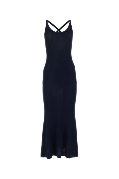Shop Prada Woman Navy Blue Silk Blend Dress