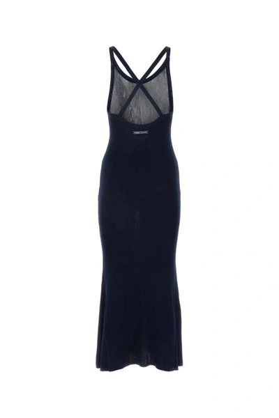 Shop Prada Woman Navy Blue Silk Blend Dress