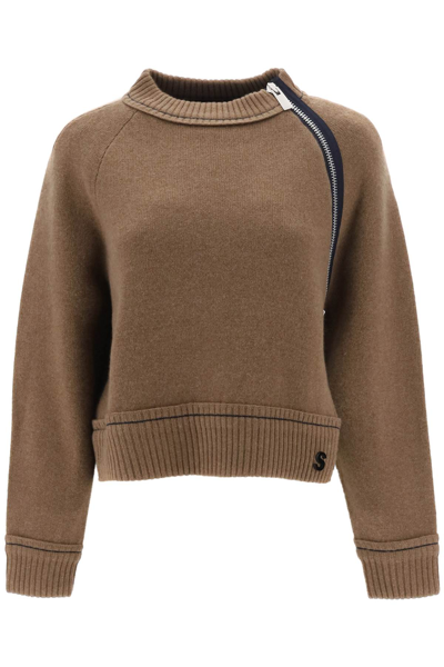 Shop Sacai Cashmere Cotton Sweater Women In Brown