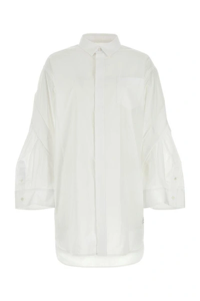 Shop Sacai Woman White Poplin Thomas Mason Shirt Dress