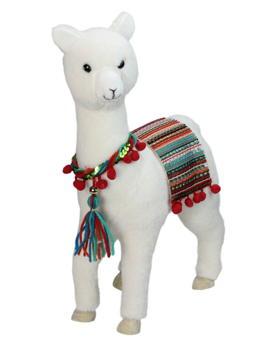Northern Lights Northlight 14in White Plush Bohemian Standing Llama Christmas Figure With Pom Poms In White