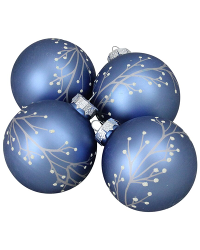 Northern Lights Northlight 4ct Matte Blue Branches Glass Ball Christmas Ornament 2.5in In Blue