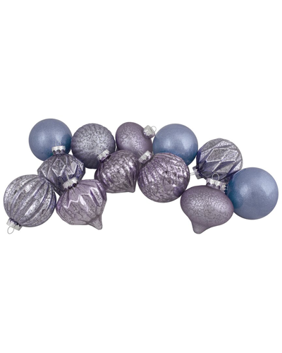 Northern Lights Northlight Set Of 12 Purple Tone Finial And Glass Ball Christmas Ornaments In Purple