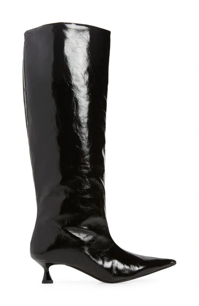 Shop Ganni Slouchy Pointed Toe Knee High Boot In Black