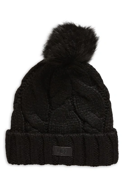 Shop Ugg Cable Knit Pom Beanie In Black