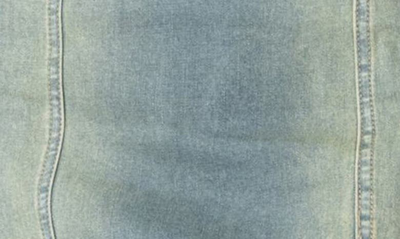 Edikted Astoria Strapless Release Hem Denim Maxi Dress In Blue-washed