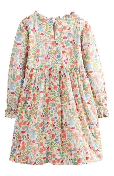 Shop Mini Boden Kids' Floral Smocked Bodice Long Sleeve Cotton Dress In Vanilla Fairies