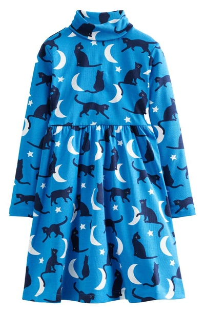 Shop Mini Boden Kids' Long Sleeve Stretch Cotton Dress In Bright Blue Cats