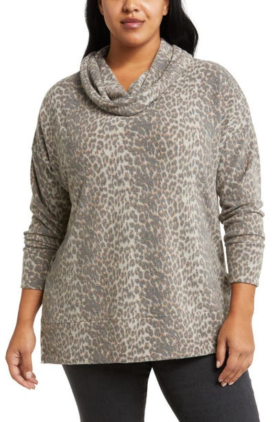 Shop Loveappella Cowl Neck Tunic In Gray/ Charcoal
