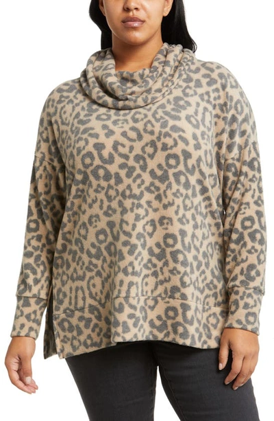 Shop Loveappella Cowl Knit Top In Camel/ Charcoal