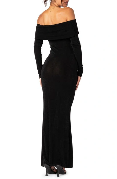 Edikted Susan Off The Shoulder Long Sleeve Maxi Dress In Black