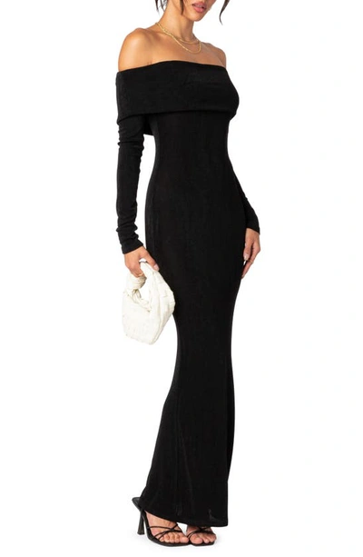 Edikted Susan Off The Shoulder Long Sleeve Maxi Dress In Black